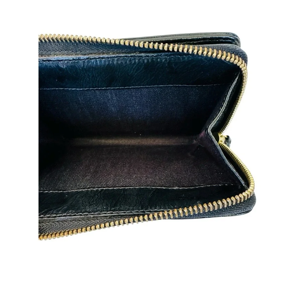See By Chloe Black Leather  Zip Around Compact Wallet 6 Card Holder Snap Closure